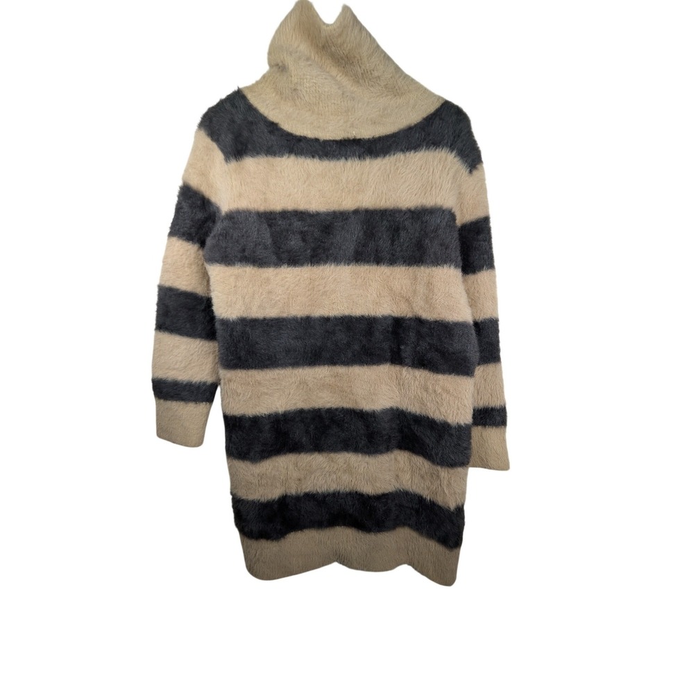OMESWER Shaggy Eyelash Knit Striped Mock Neck Sweater Tunic Dress Twee‎ Coquette